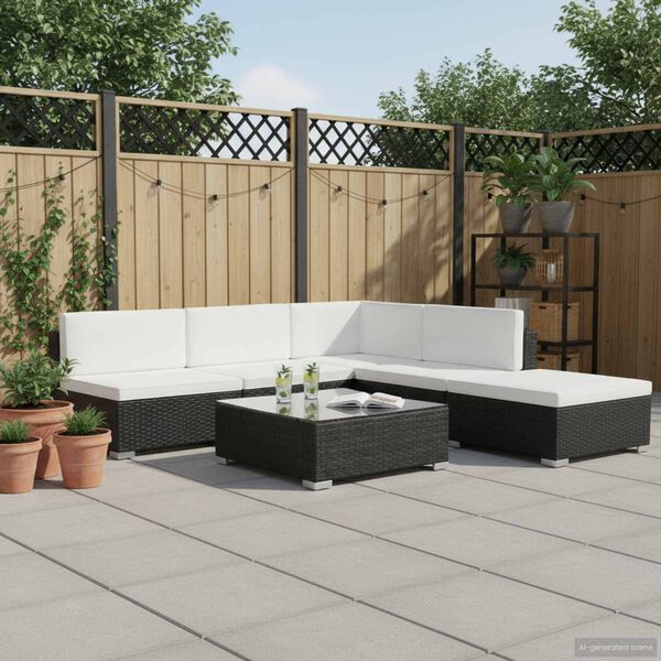 vidaXL 6-delige Loungeset met kussens poly rattan zwart