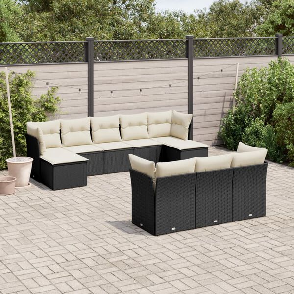 vidaXL 10-delige Loungeset met kussens poly rattan zwart