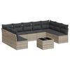 vidaXL 10-delige Loungeset met kussens poly rattan lichtgrijs