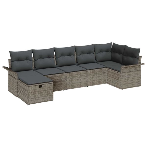 vidaXL Tuin Sofa Set met kussen met opslag 7 pcs Grijs poly rattan