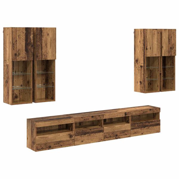 vidaXL TV Wandkast Set met LED Lichten 7 pcs Oudhout 100 x 30 x 40 cm