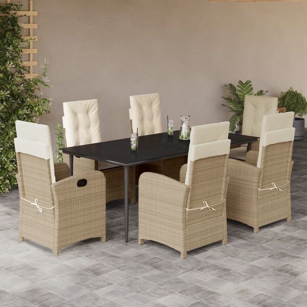 vidaXL 7-delige Tuinset met kussens poly rattan beige
