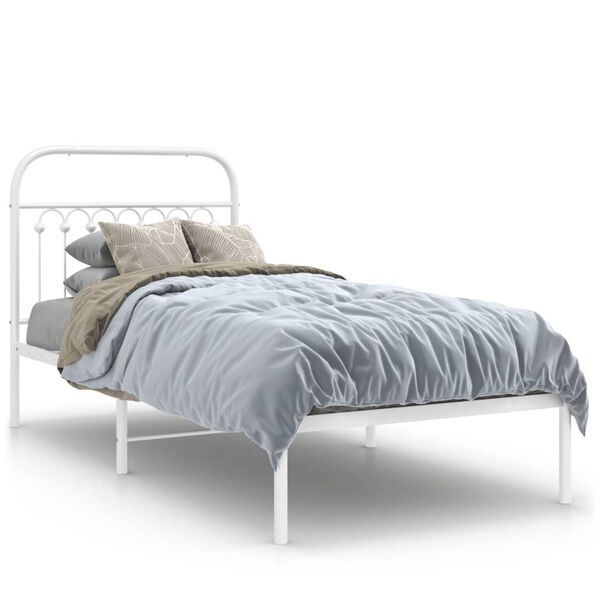 vidaXL Bedframe met hoofdbord metaal wit 90x190 cm