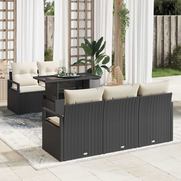 vidaXL Tuin Sofa Set met kussen met opslag 6 pcs Zwart Poly riet