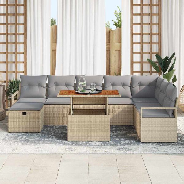 vidaXL Tuin Sofa Set 9 pcs Beige poly rattan