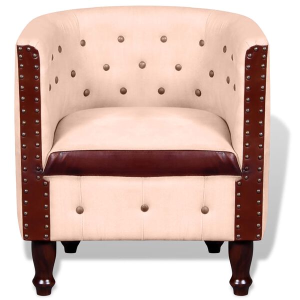 vidaXL Kuipstoel echt leer en canvas beige