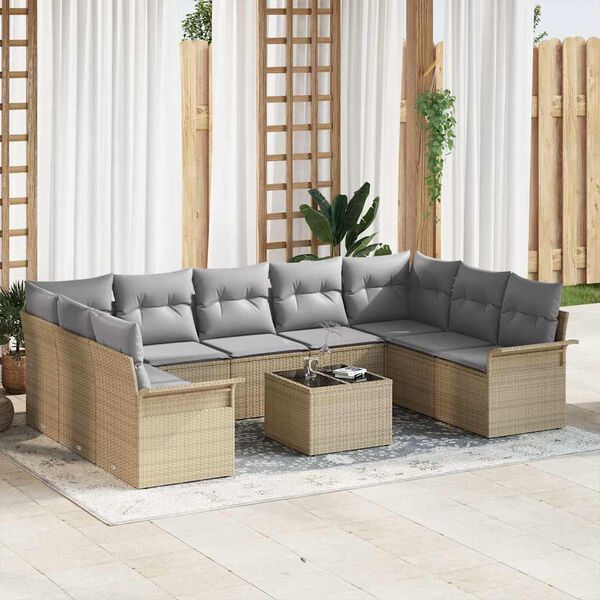 vidaXL Tuin Sofa Set met kussen 10 pcs Beige poly rattan