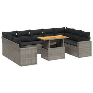 vidaXL 10-delige Loungeset met kussens poly rattan grijs