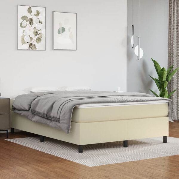 vidaXL Boxspring bed kunstleer cr&egrave;mekleurig 140x190 cm