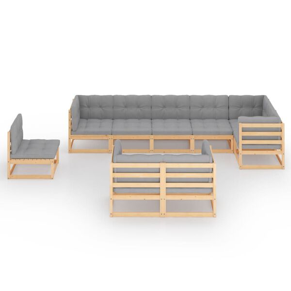 vidaXL 9-delige Loungeset met kussens massief grenenhout