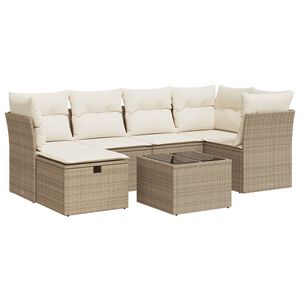 vidaXL 7-delige Loungeset met kussens poly rattan beige