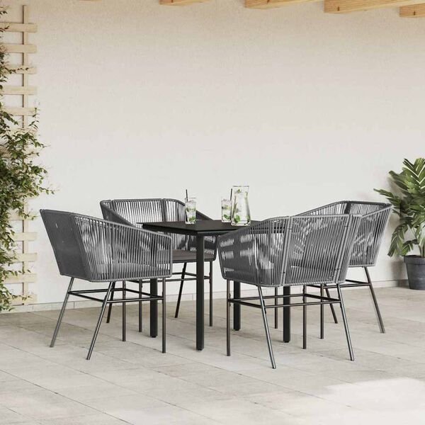 vidaXL 5-delige Tuinset met kussens poly rattan glas grijs