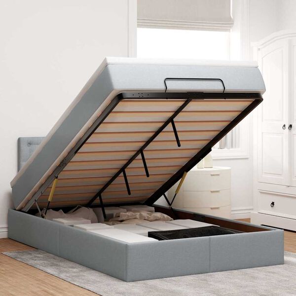 vidaXL Ottoman bed met matras en LED's 120x200 cm stof lichtgrijs