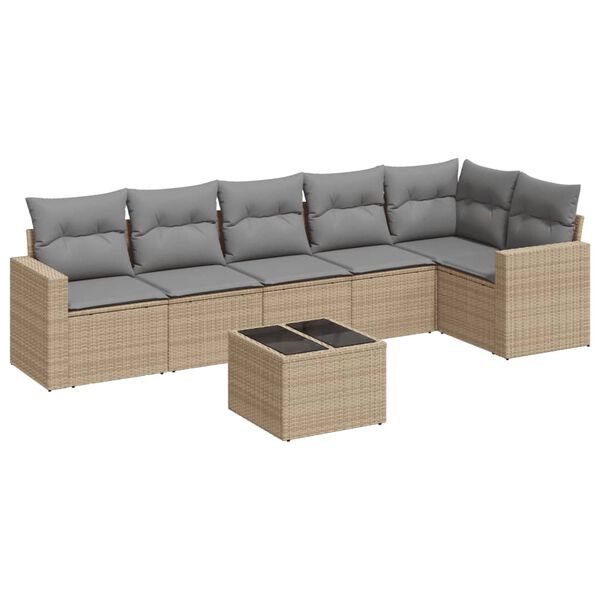 vidaXL 7-delige Loungeset met kussens poly rattan beige