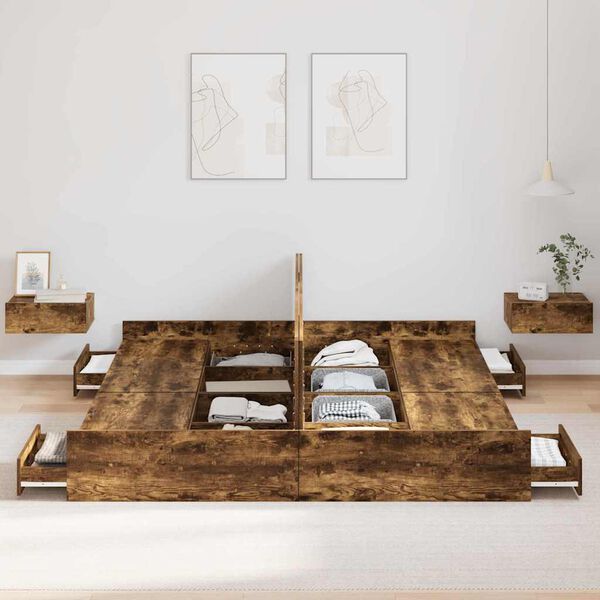 vidaXL Opbergbedframe met lade Gerookt eiken 180 x 200 cm Bewerkt hout
