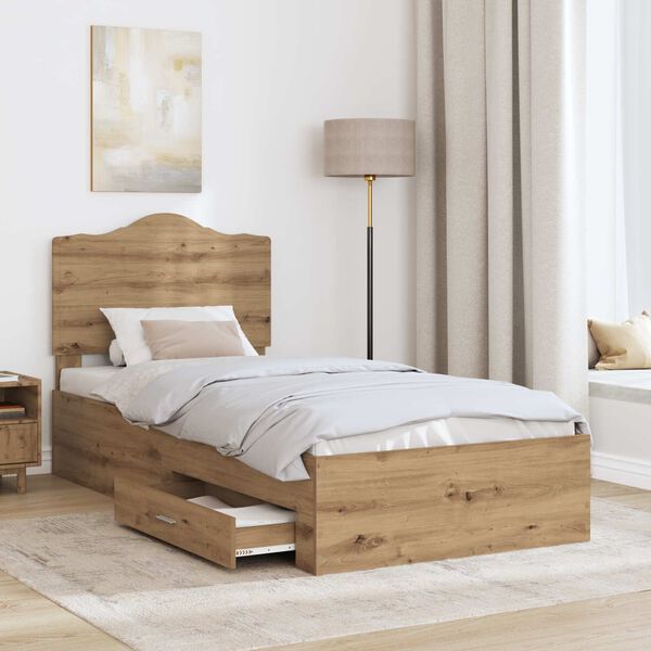 vidaXL Bedframe met hoofdeinde Artisan Eiken 100 x 200 cm Bewerkt hout