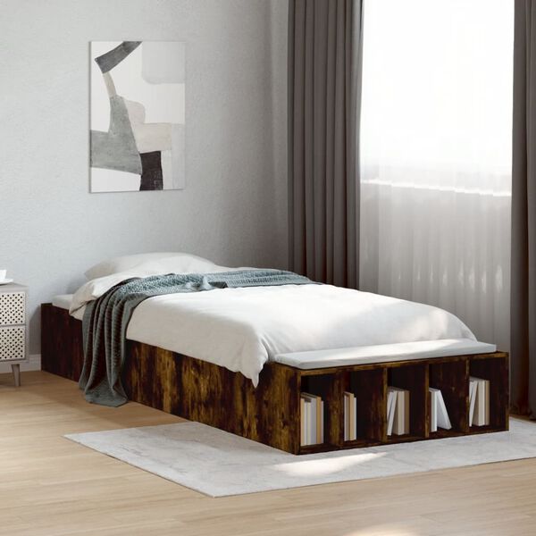 vidaXL Bedframe bewerkt hout gerookt eikenkleurig 90x190 cm