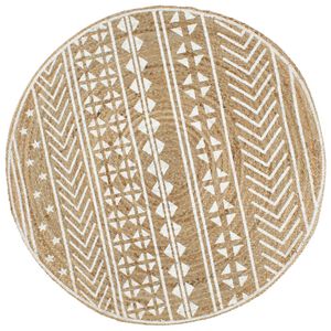 vidaXL Vloerkleed handgemaakt met witte print 120 cm jute