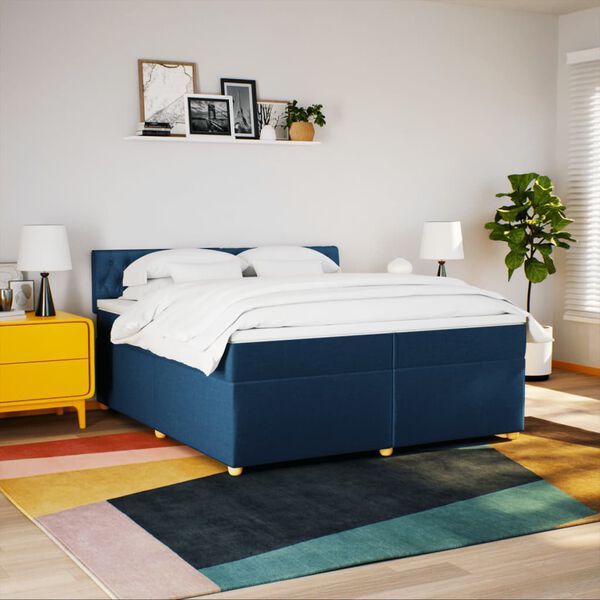 vidaXL Boxspring met matras stof blauw 200x200 cm