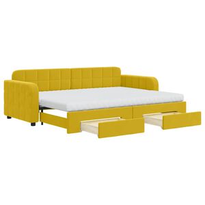 vidaXL Slaapbank met onderschuifbed en lades 80x200 cm fluweel geel