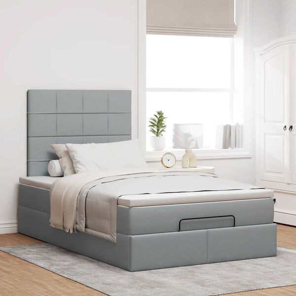 vidaXL Ottoman bed met matras 120x190 cm stof lichtgrijs