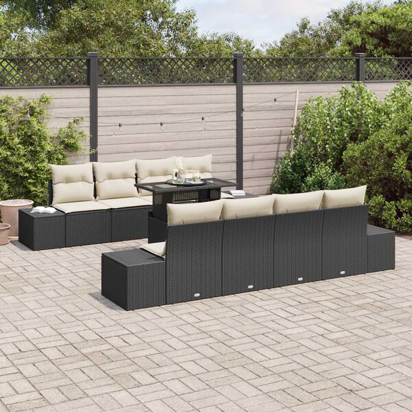 vidaXL Tuin Sofa Set met kussen met opslag 9 pcs Zwart en Cr&egrave;me