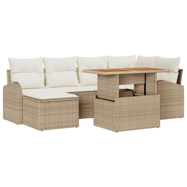 vidaXL Tuin Sofa Set met opslag 7 pcs Beige Poly riet