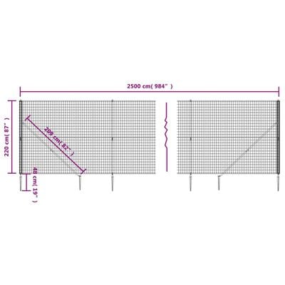 vidaXL Draadgaashek met grondankers 2,2x25 m antracietkleurig