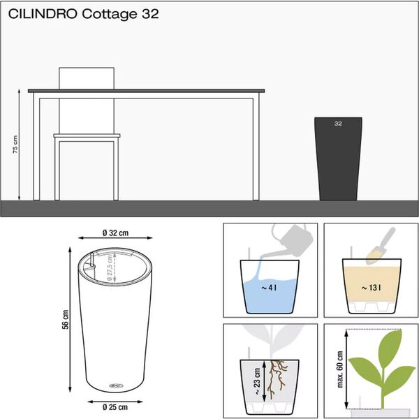 LECHUZA Plantenbak CILINDRO Cottage 32 ALL-IN-ONE &oslash; 32 cm zandbruin