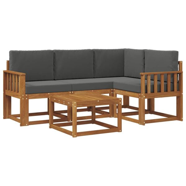 vidaXL Buiten bankenset met kussen 5 pcs Natuurlijk en Antraciet