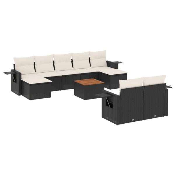 vidaXL 10-delige Loungeset met kussens poly rattan zwart