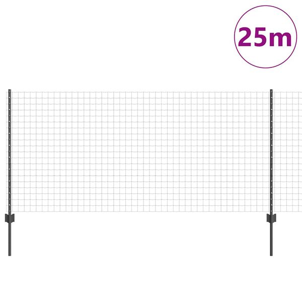 vidaXL Hek met Paal Grijs 1 x 25 m Staal en PVC