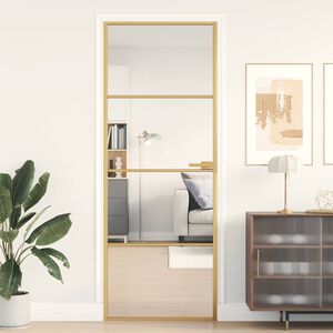 vidaXL Binnendeur smal 76x201,5 cm gehard glas en aluminium goudkleur