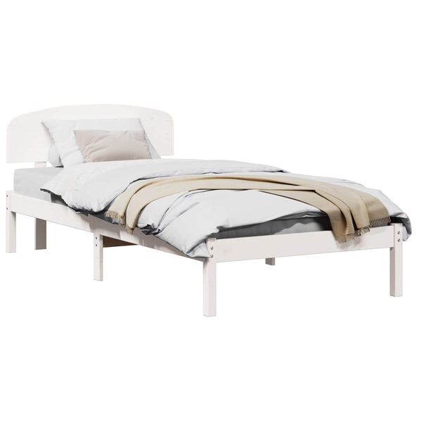 vidaXL Bedframe met hoofdeinde Wit 75 x 190 cm Massief grenenhout