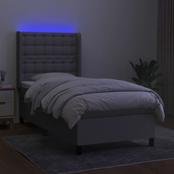 vidaXL Boxspring met matras en LED stof lichtgrijs 90x190 cm