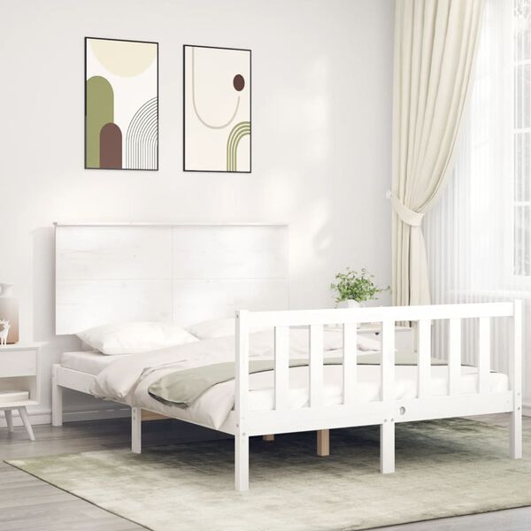 vidaXL Bedframe met hoofdbord massief hout wit