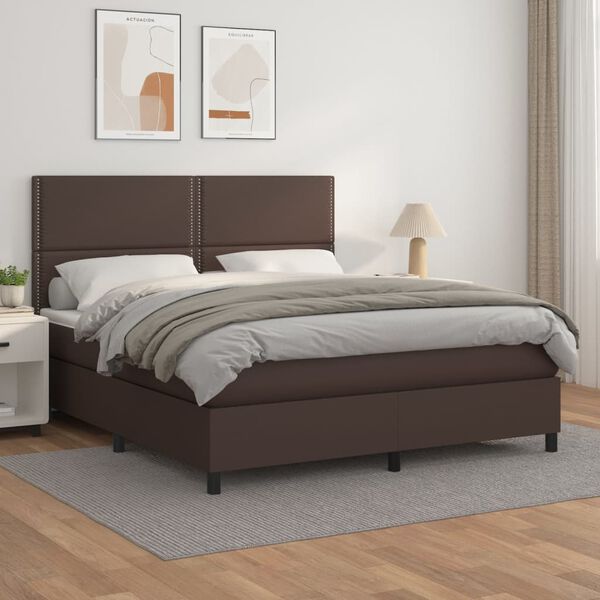 vidaXL Boxspring met matras kunstleer bruin 180x200 cm