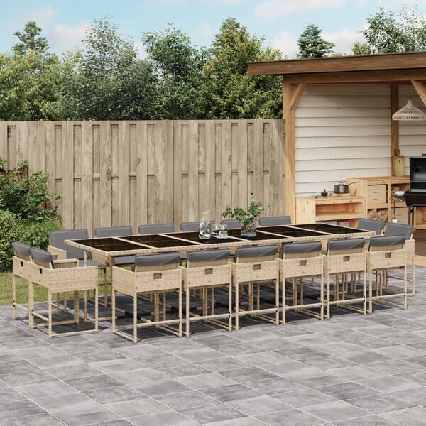 vidaXL 17-delige Tuinset met kussens poly rattan gemengd beige