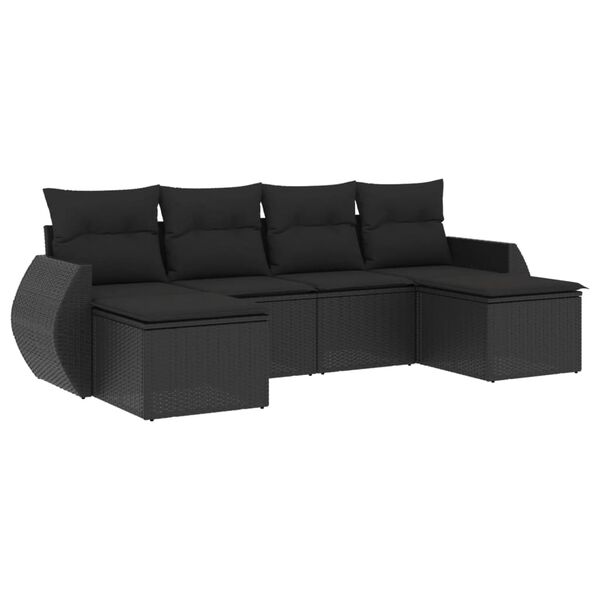 vidaXL 6-delige Loungeset met kussens poly rattan zwart