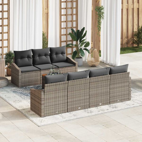 vidaXL Tuinbankenset met kussen 8 pcs Grijs poly rattan