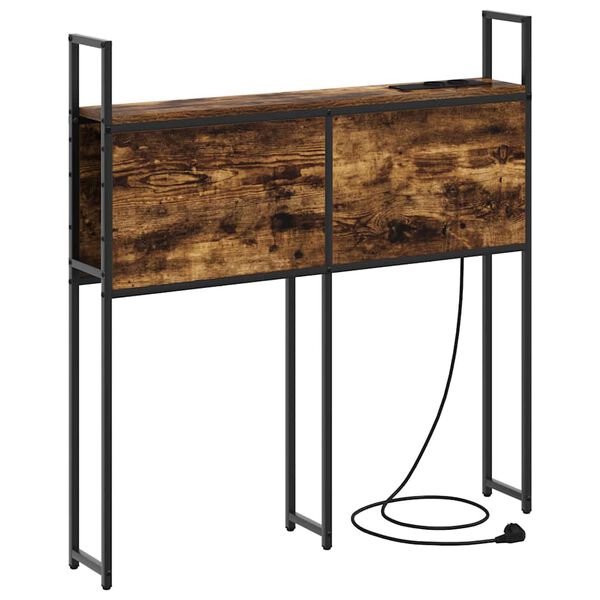 vidaXL Opberghoofdbord met Oplaadstation met plank Gerookt eiken 90 cm