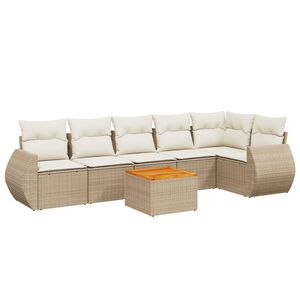 vidaXL 7-delige Loungeset met kussens poly rattan beige