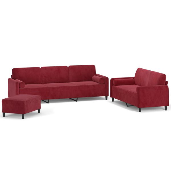 vidaXL 3-delige Loungeset met sierkussens en kussens fluweel wijnrood