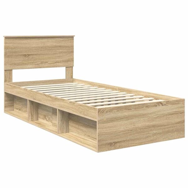 vidaXL Bedframe met hoofdeinde Sonoma Eiken 75 x 190 cm Bewerkt hout