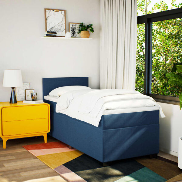 vidaXL Boxspring met matras stof blauw 100x200 cm