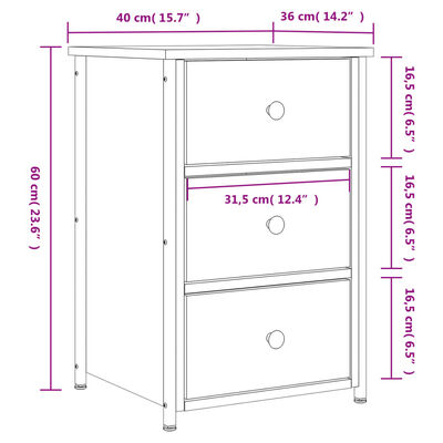 vidaXL Nachtkastjes 2 st 40x36x60 cm bewerkt hout zwart