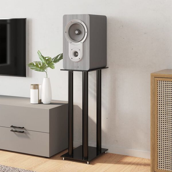 vidaXL Luidsprekerstandaards 2 st 4 pijlers gehard glas zwart