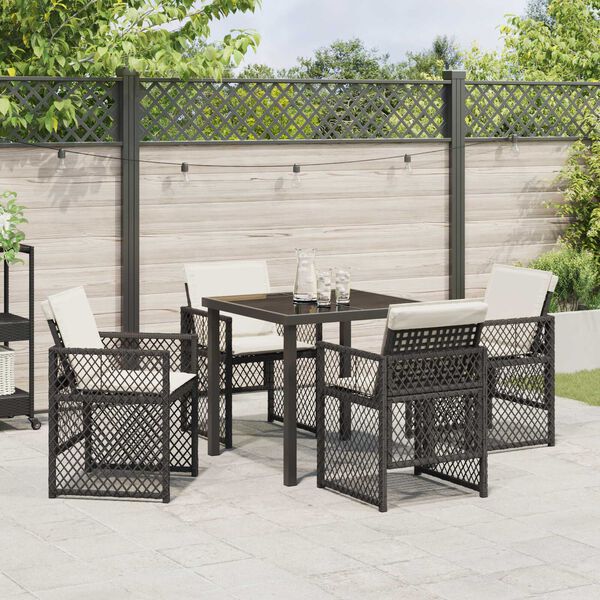 vidaXL Tuin eettafelset 5 pcs Zwart poly rattan