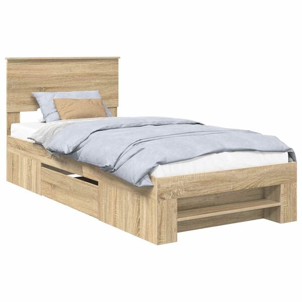 vidaXL Bedframe met hoofdeinde Sonoma Eiken 80 x 200 cm Bewerkt hout