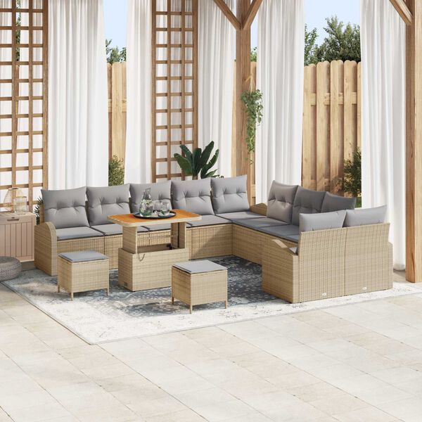 vidaXL Tuin Sofa Set met kussen met opslag 13 pcs Beige en Licht Grijs